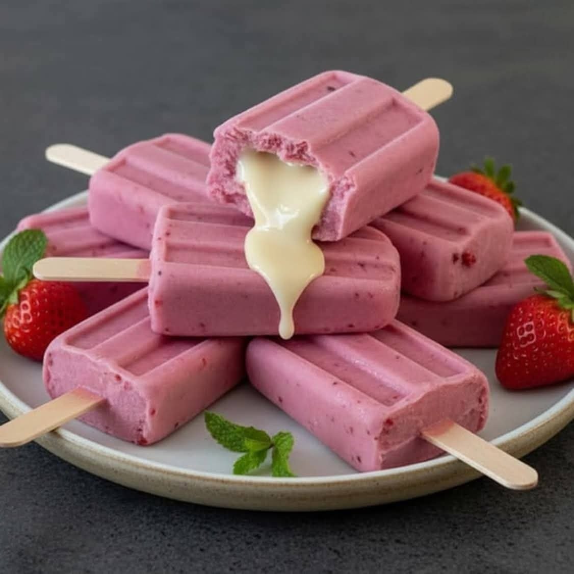 Paleta de fresa rellena
